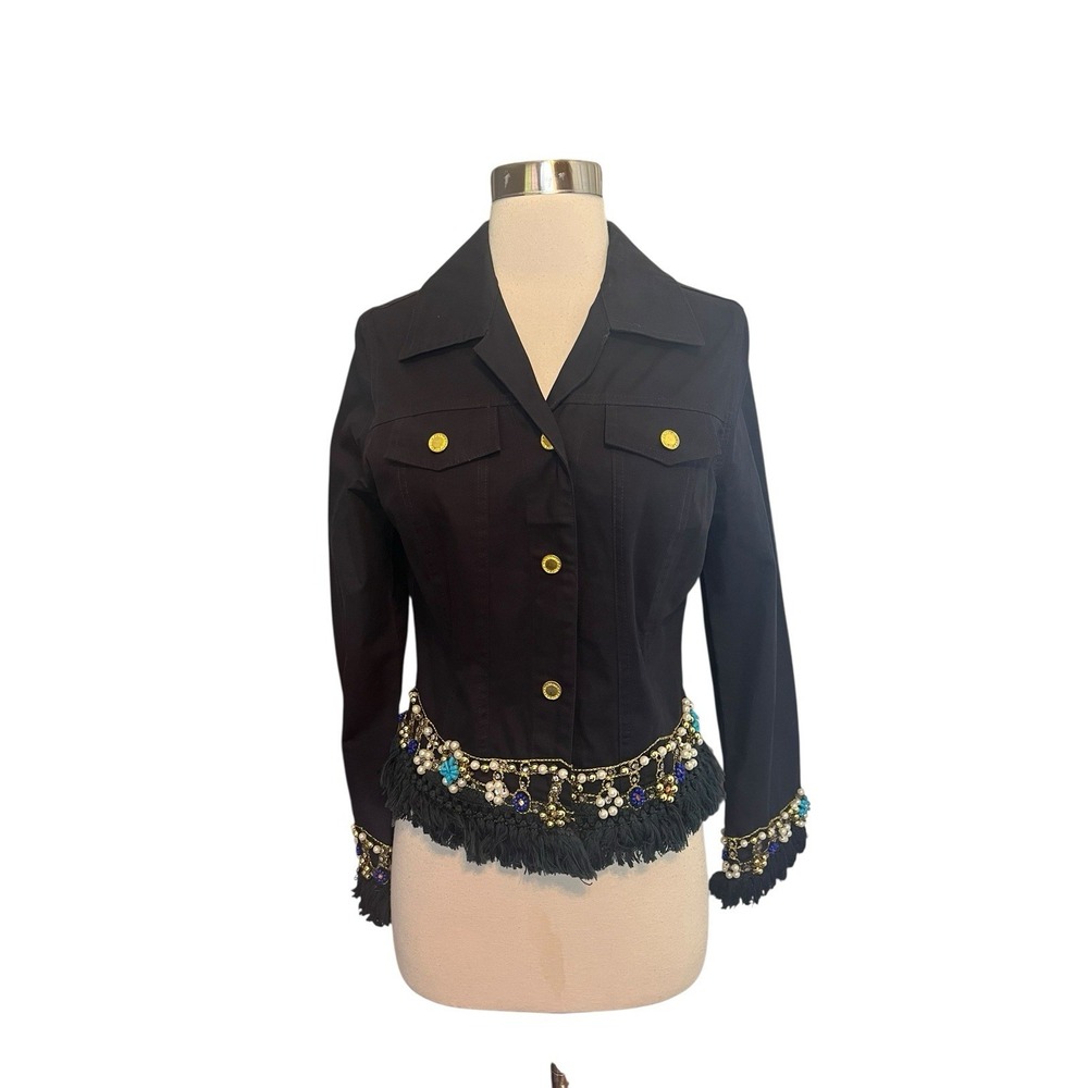 Neslay Paris Jacket M Navy Blue Beaded Embellished Blazer